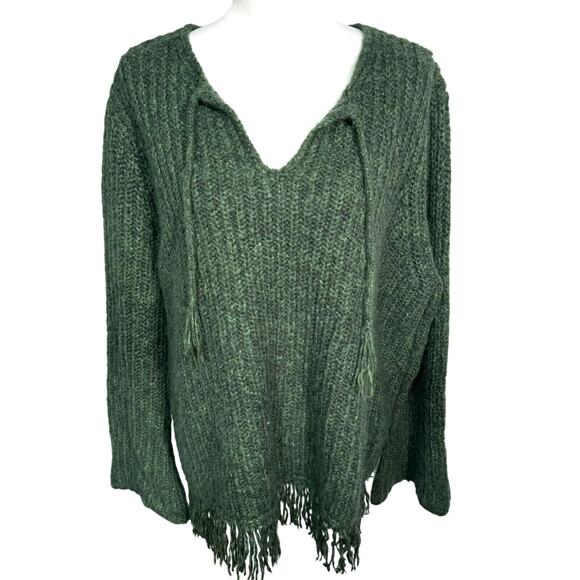 LANE BRYANT VENEZIA Women's XXL Green Wool Pullover Sweater Vintage y2k Tassels‎ - Picture 1 of 7